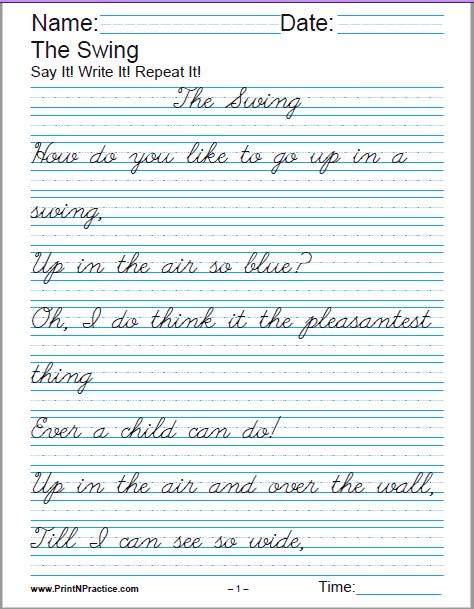 cursive handwriting practice worksheets for adults Handwriting nd