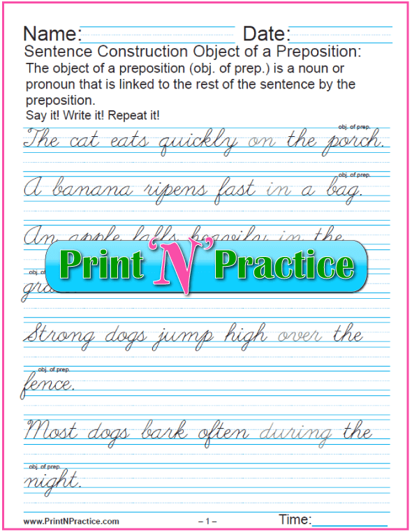 List Of Prepositions And Preposition Worksheets