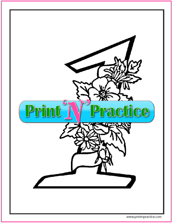 Floral Number 1 coloring page