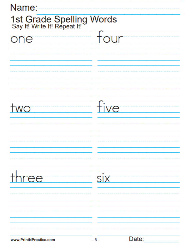 Printable First Grade Worksheets: Spelling List Worksheets - 79 Pages