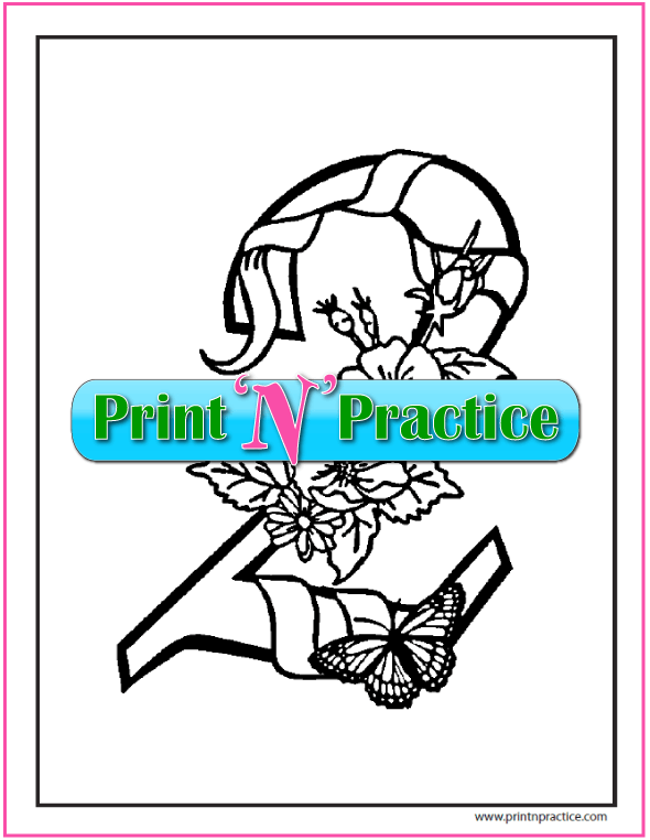 Flowered Number 2 Coloring Page