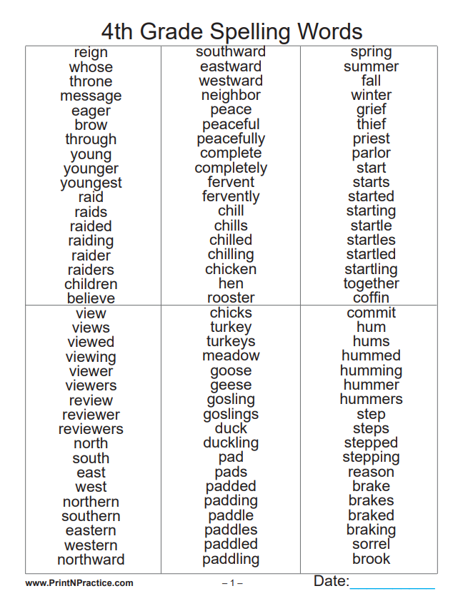 Free Printable Fourth Grade Vocabulary Worksheets