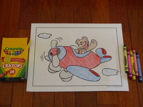 Coloring Pages To Print - Teddy bear in airplane waving hello.