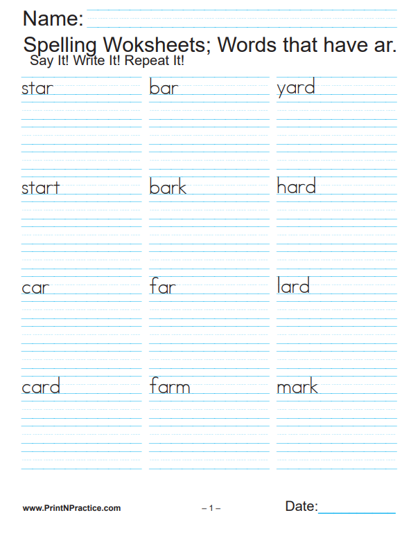 5 AR Words Phonics Worksheets ⭐ Phonogram Words That Start With A