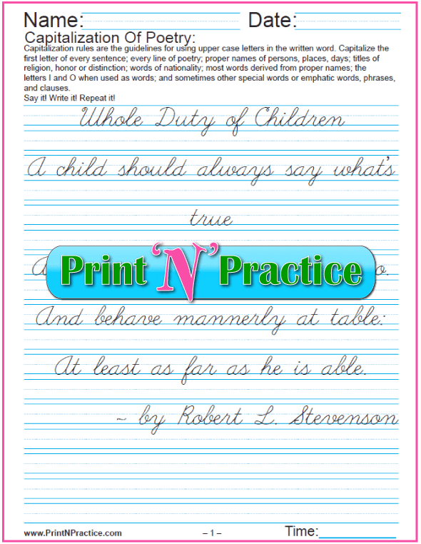 Capitalization Worksheets: Poetry