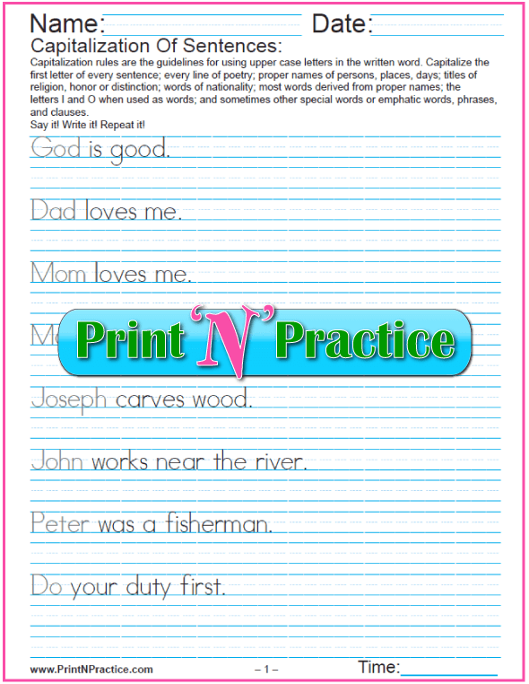 Capitalize The Beginning Of A Sentence Worksheet