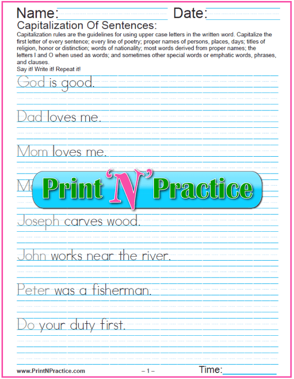 42 Capitalization Worksheets Rules List