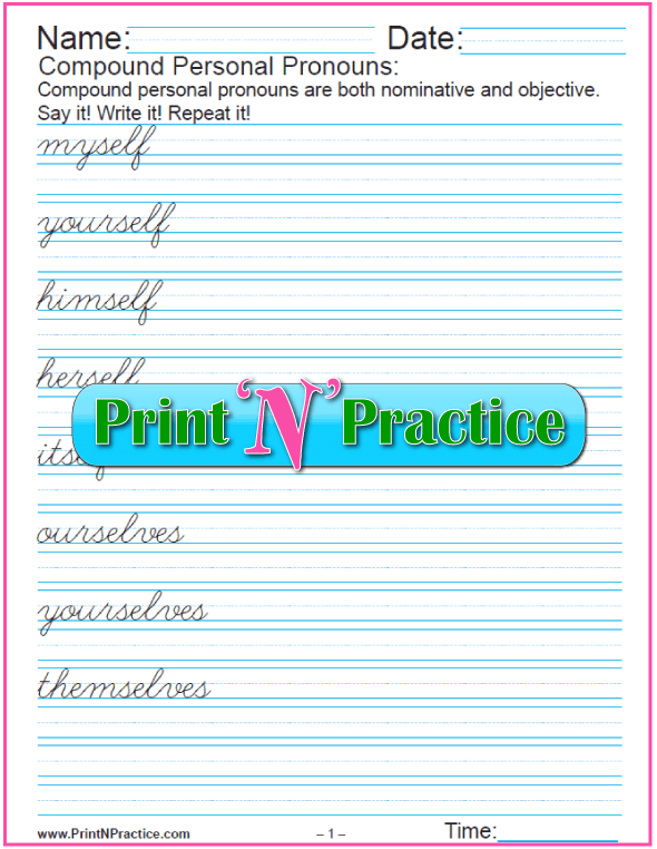 Compound Personal Pronouns Worksheets