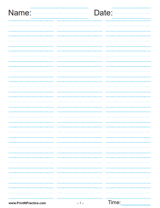 Printable Lined Paper With Columns: Grades PK123
