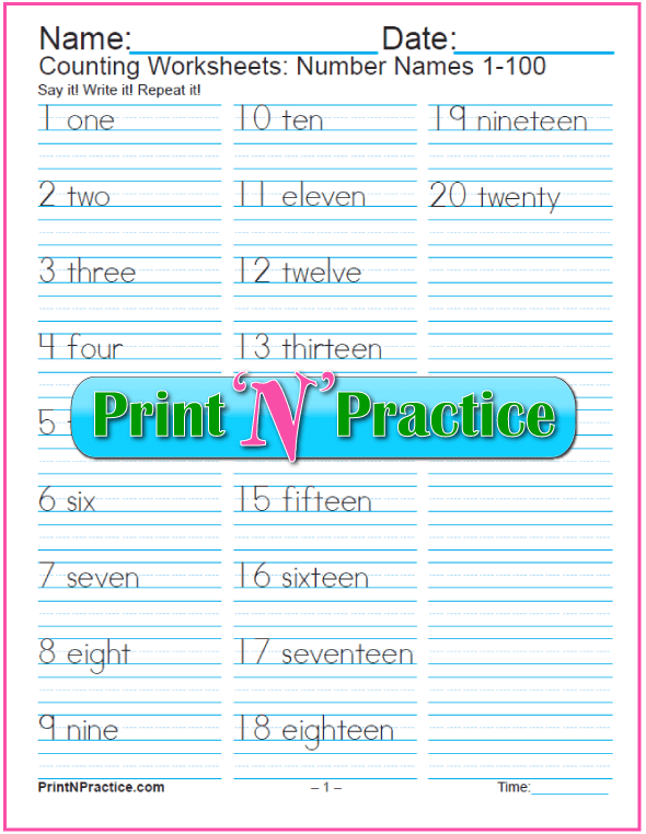 70 Number Writing Worksheets Numbers Words Practice 1