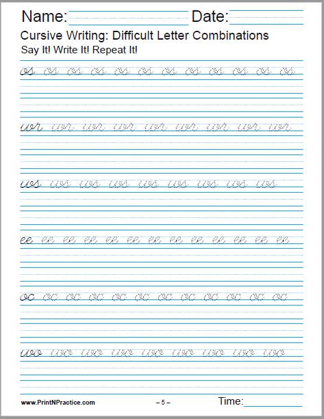 Cursive Writing Sheet For os, wr, ws, ee, oc, wo