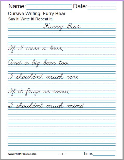 Cursive Handwriting Practice Worksheets for Kids - Birchmark Designs