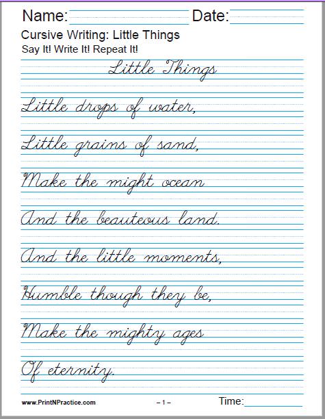 Free Printable Cursive Handwriting Sentences Worksheets