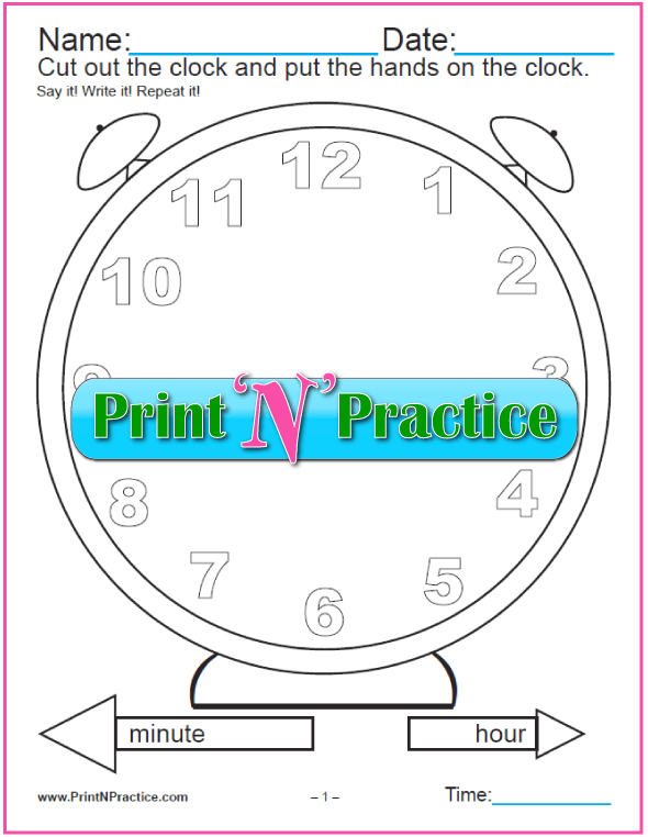 Clock Worksheet - Cut and color clock.