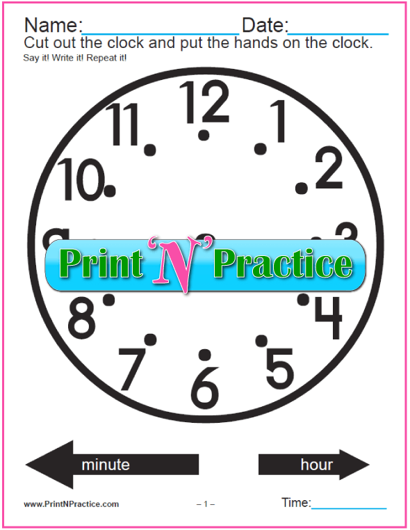 Printable Clock Worksheet - Movable Hands