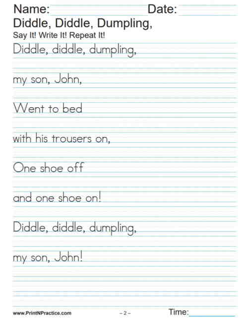 Diddle Diddle Dumpling Free Reading Comprehension Worksheets