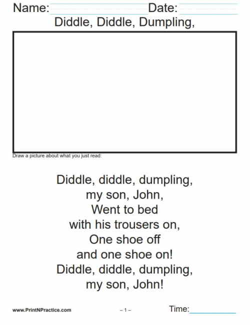 Diddle Diddle Dumpling Free Reading Comprehension Worksheet