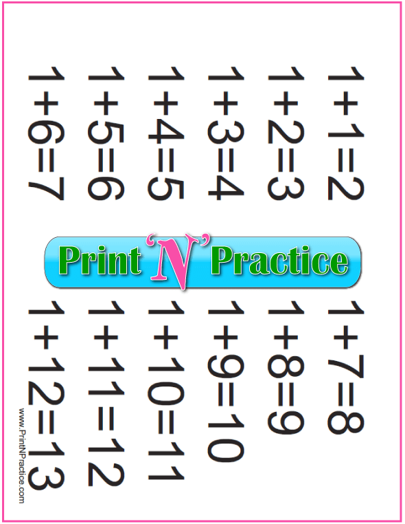 Addition Chart To 12