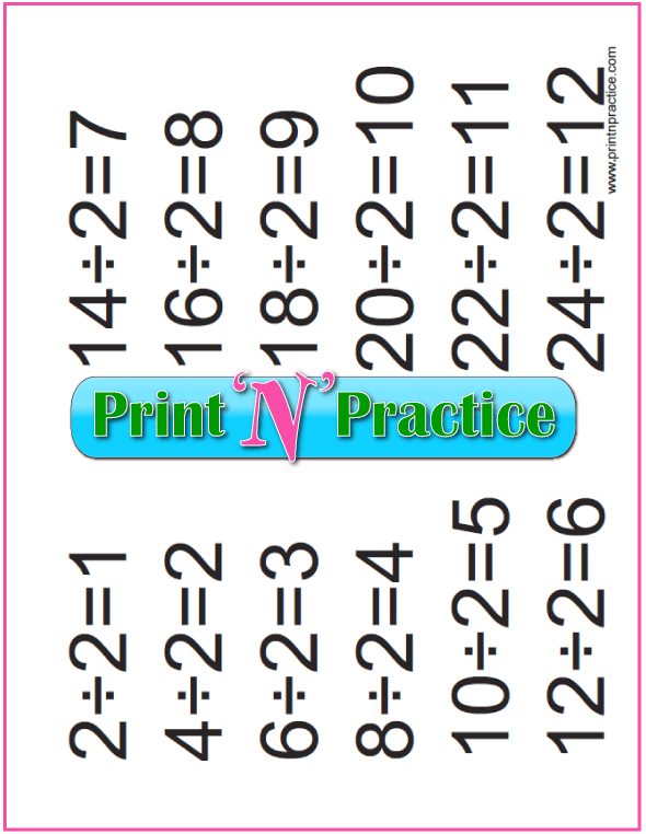 Division Tables - Divide by two.