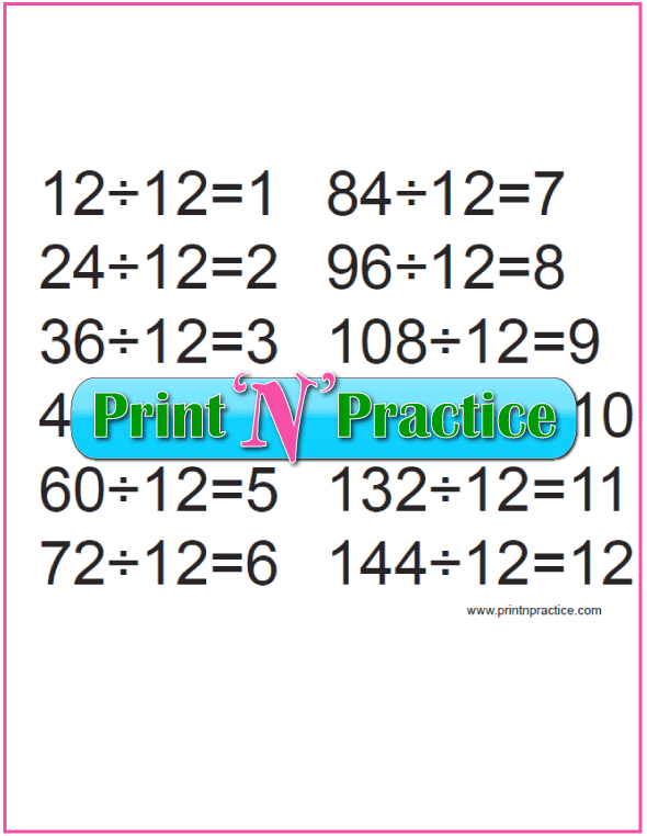 Large Division Chart - Divide by 12.