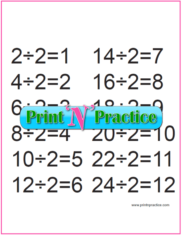 Large Division Chart - Divide by 2.