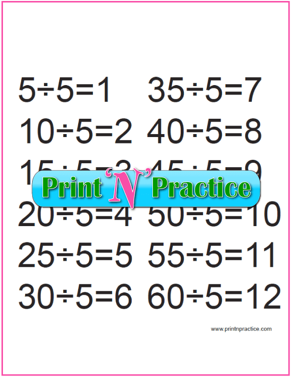 Large Division Chart - Divide by 5.
