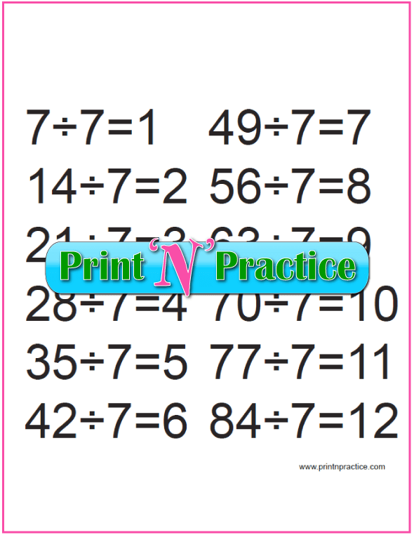 Large Division Chart - Divide by 7.