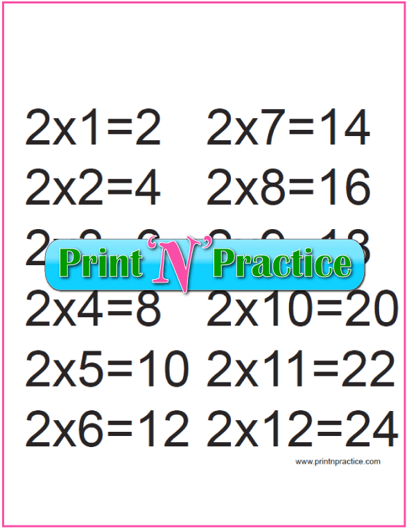 Printable Multiplication Table 2x