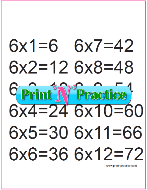 Printable Multiplication Table 6x