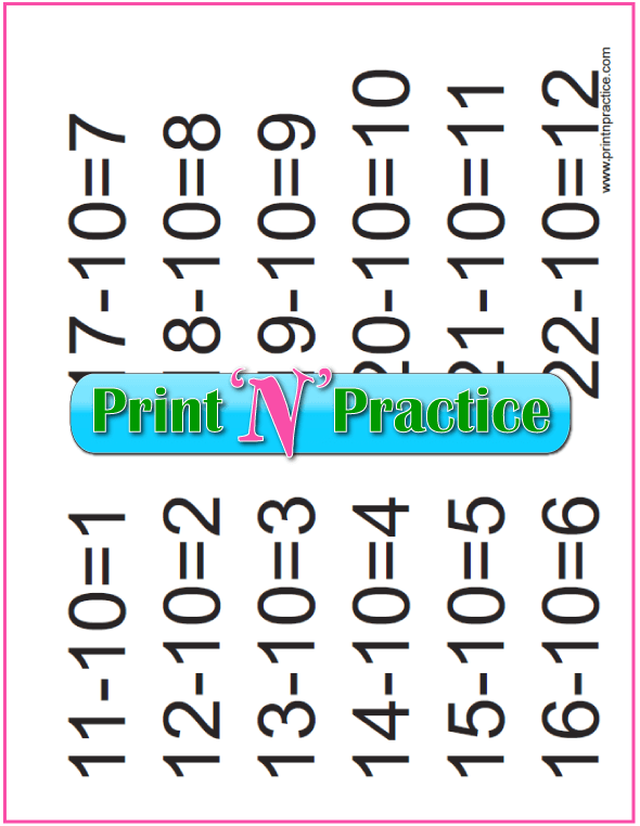 Subtraction table: Tens