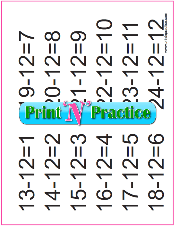 Subtraction Sheets: 12s table.