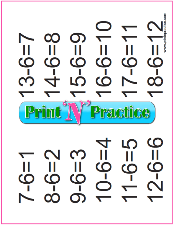Subtraction Practice: Sixes table.
