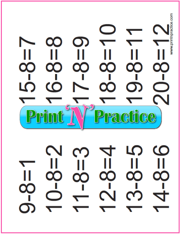 Subtraction Activities: Eights table.