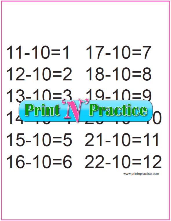 Kindergarten Subtraction Activities for the Tens