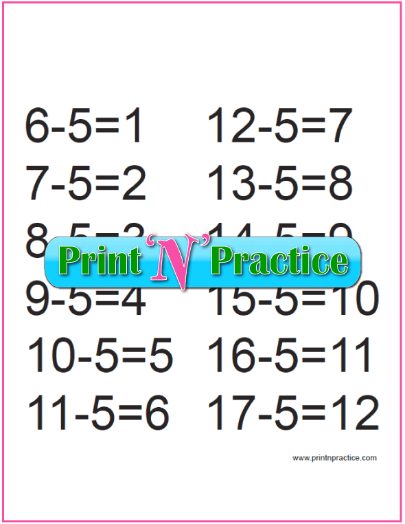 Learn Subtraction: Fives