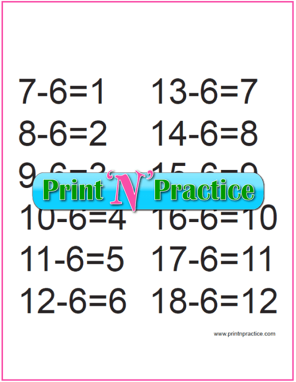 Kindergarten Subtraction for the Sixes