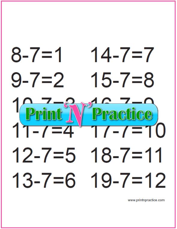 First Grade Subtraction for the Sevens
