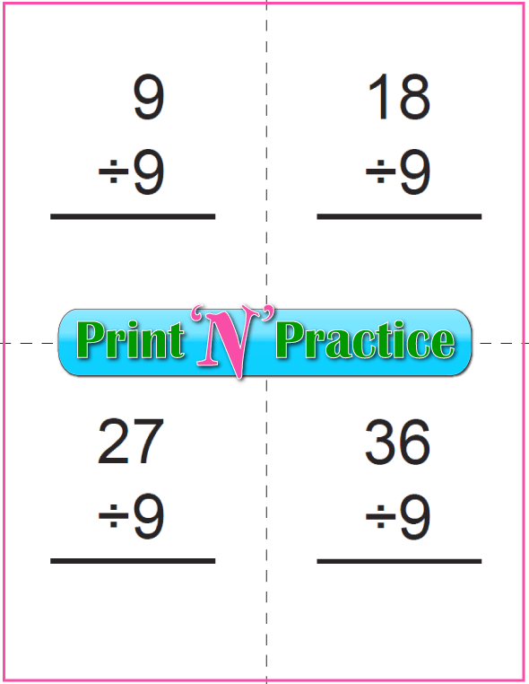 Six Page Division Flashcard - Divide by nine.
