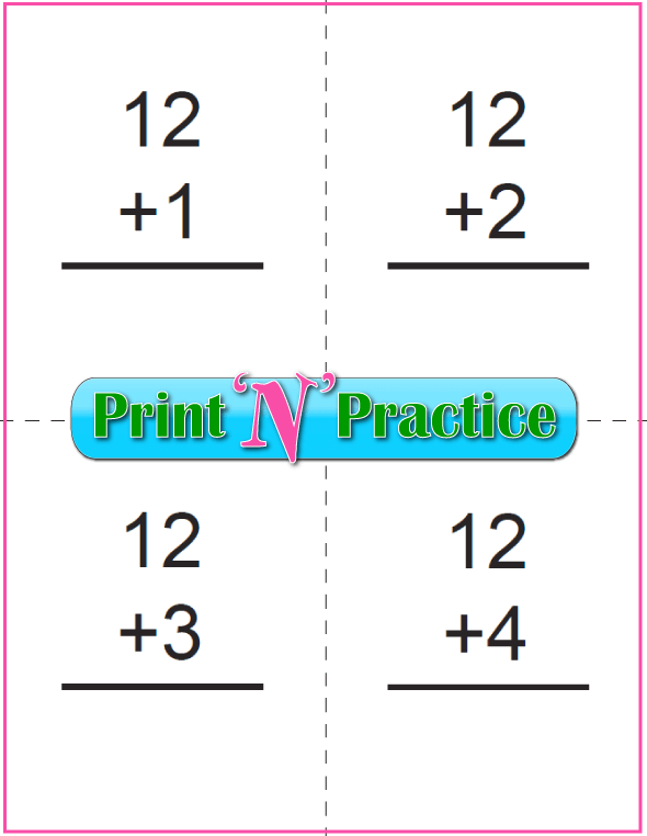 Printable Addition Flash Cards: Adding Twelve