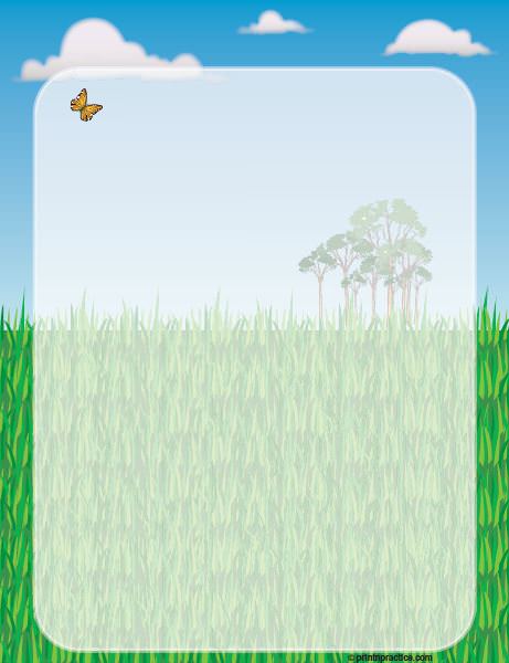 Printable Writing Paper makes letter writing super nice. ⭐ See Printnpractice.com #PrintNPractice #HomeschoolWorksheets #PrintableWritingPaper Summer Printable Writing Paper: Trees and field theme.