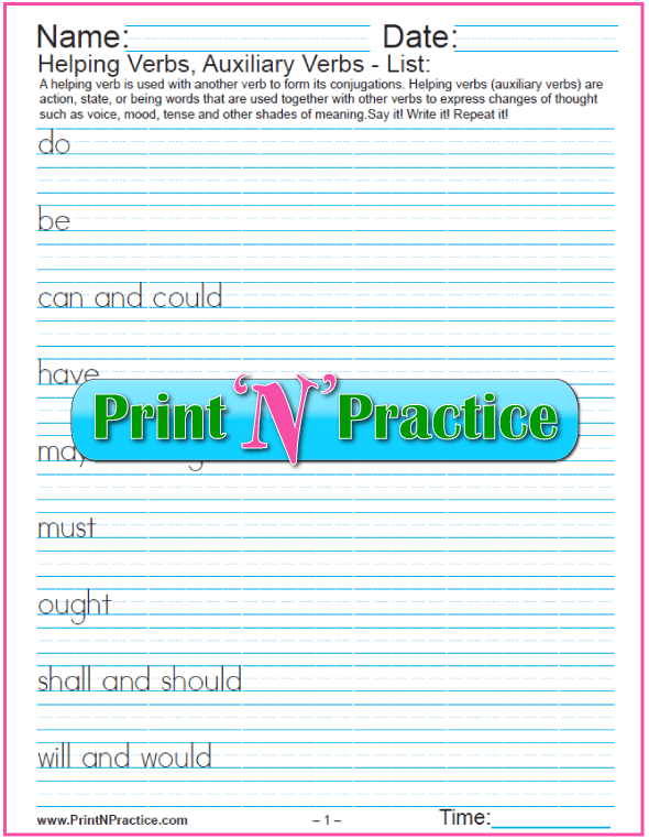 Helping Verbs List Pdf