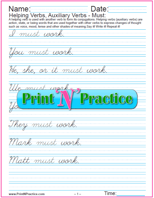 Cursive Auxiliary Verbs In English: Modal Verb Must