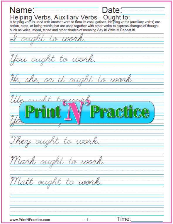 Cursive Modal Auxiliary Verb Ought