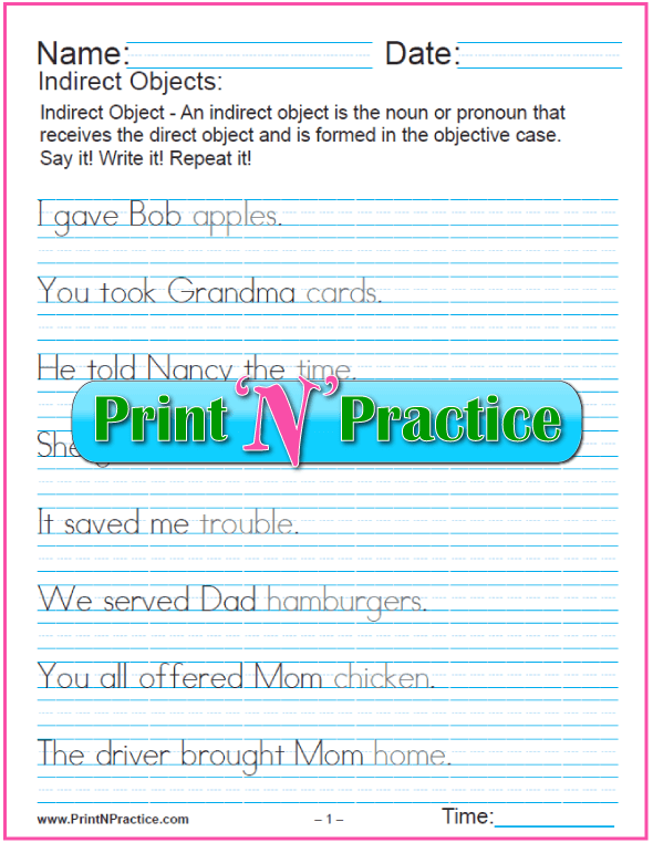 Indirect Object Sentences Worksheet