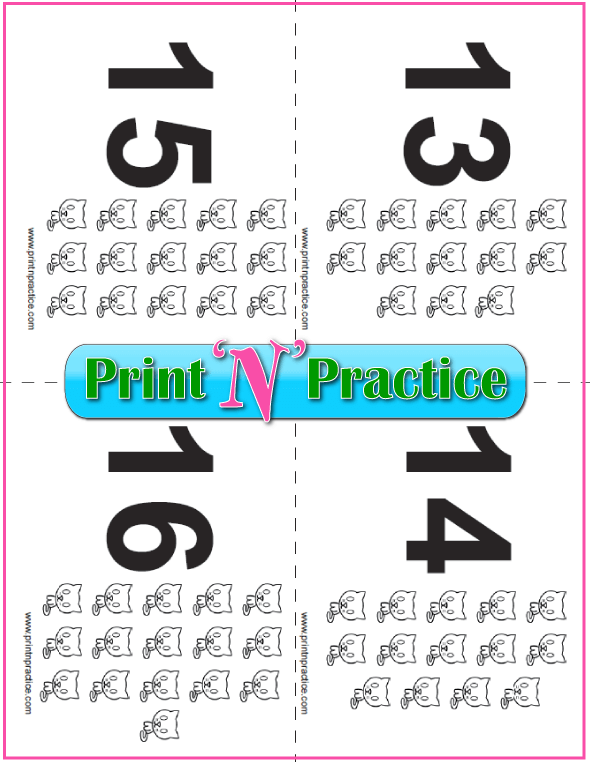 Printable Kitten Counting Flash Cards 13-16