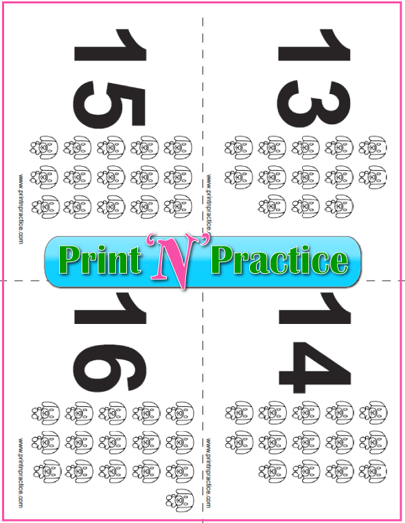 Puppy Counting Flashcards 13-16
