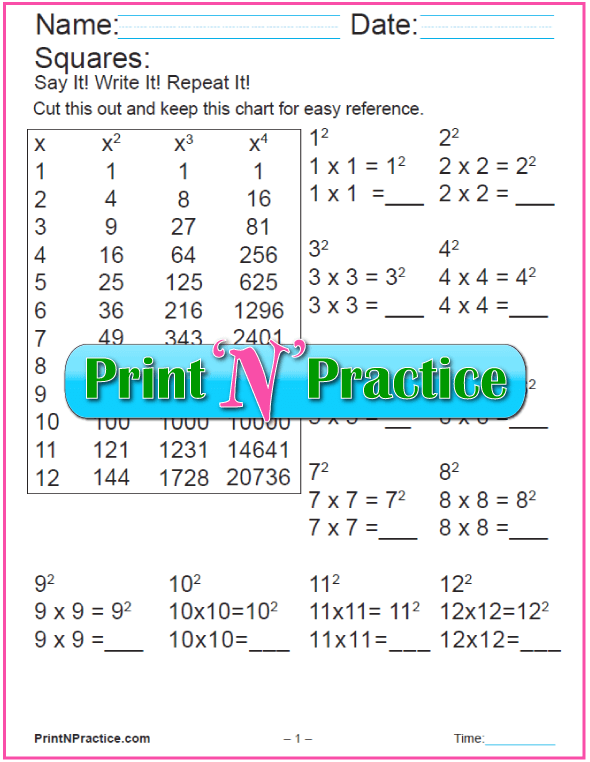 Printable Exponents Worksheets