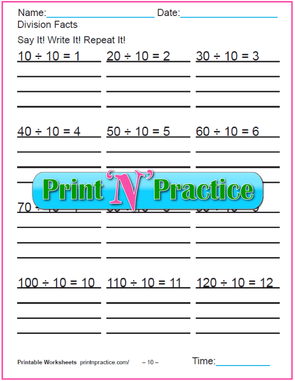 Tens Division Printables - Copy three times.