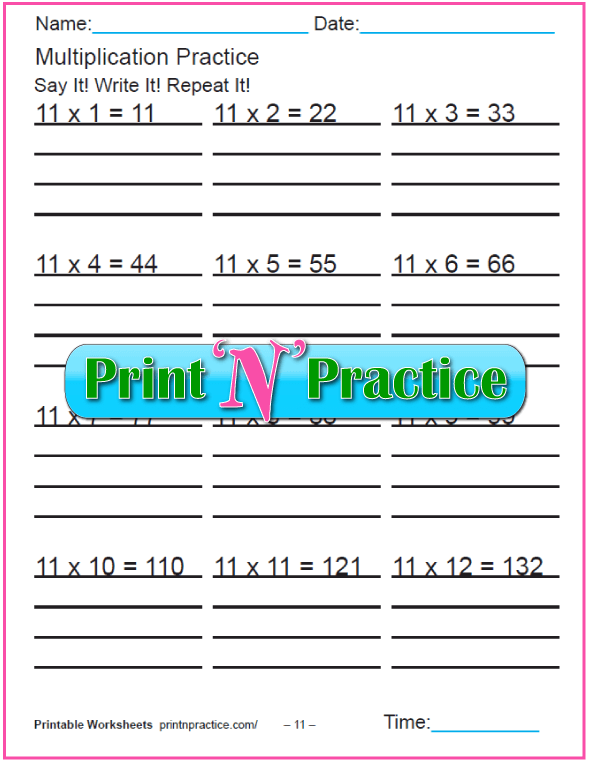 Fun Multiplication Worksheets: Elevens Multiplication Worksheet
