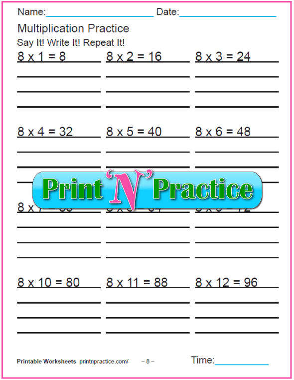 Eights Multiplication Worksheet